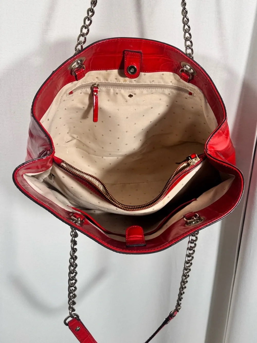 Kate Spade Red Patent Leather Croc Embossed Shoulder Bag